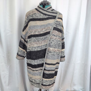Peruvian Connection Longline Striped Wrap Alpaca Cardigan XL